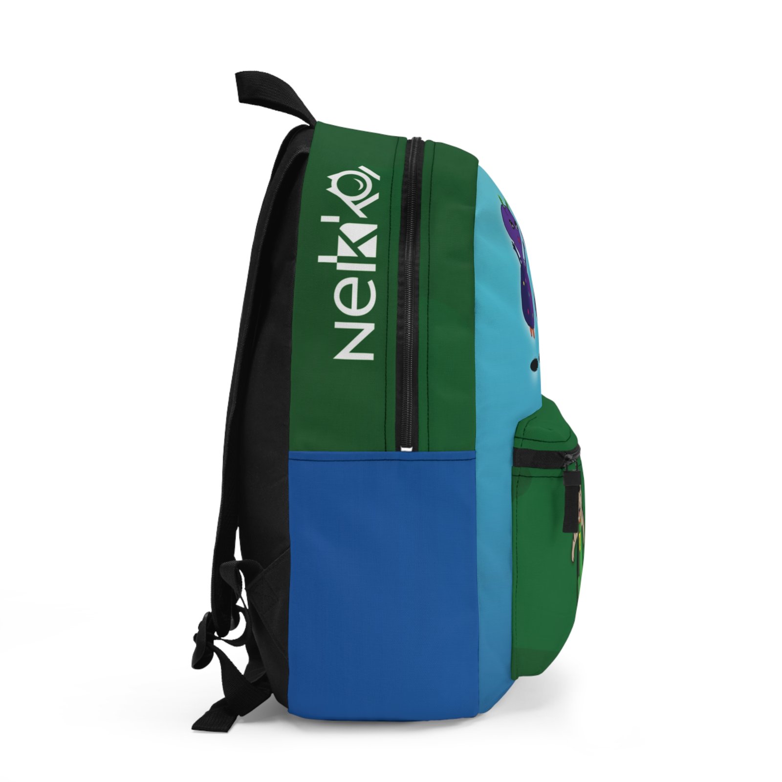 Back to School with Nekko, Nekko School bag, mochila para la escuela con imágenes del cuento de nekko, Green color