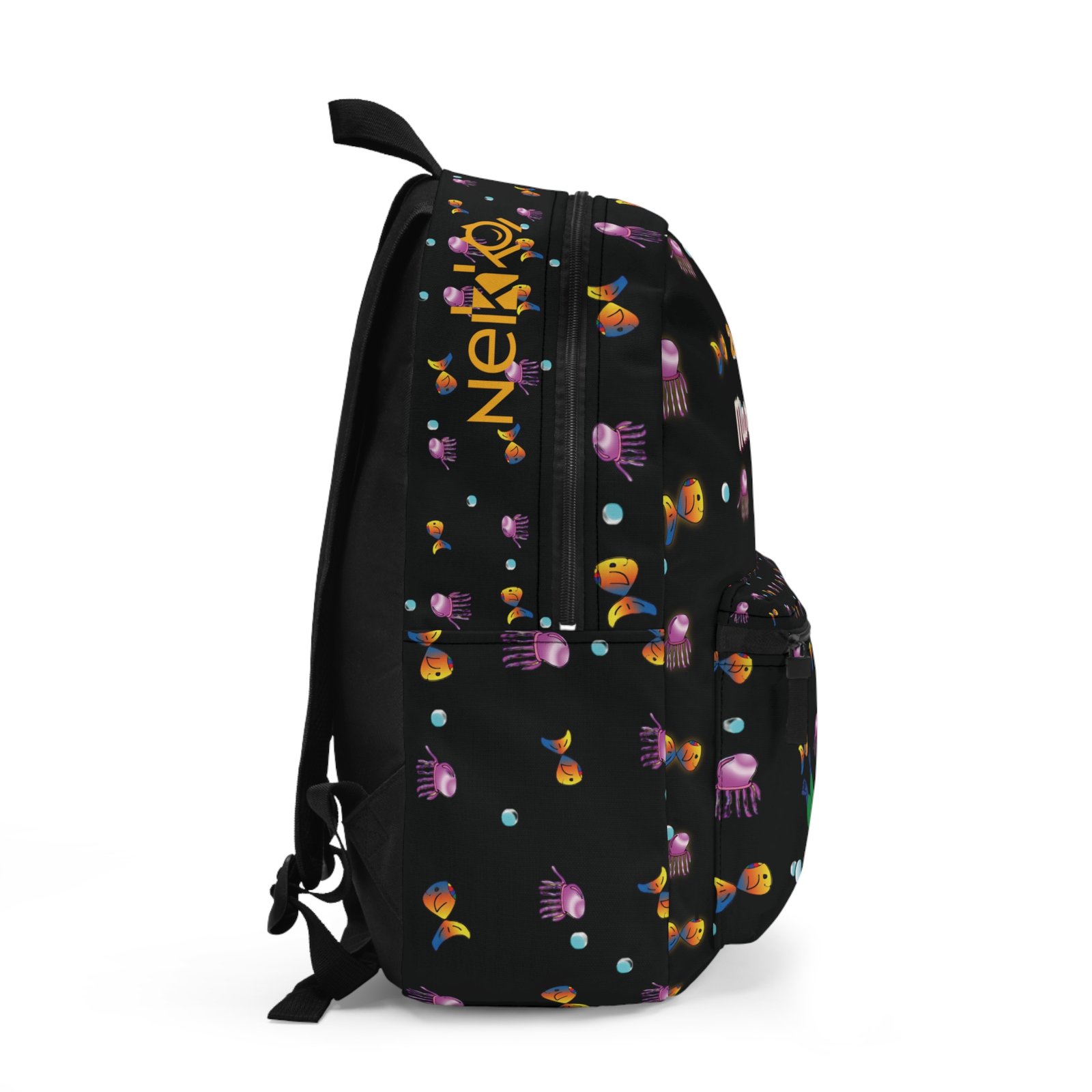 Customized Name for school, Colors Fish Bag, Back to School with Nekko, Nekko School bag, imágenes del cuento de nekko, Dark Background
