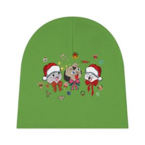 Green Beanie Hat for Babies with Nekko, Missy, and Joelito Design, Perfect for Christmas, Baby Beanie, Infant Cap, Toddler, Newborn Beanie,