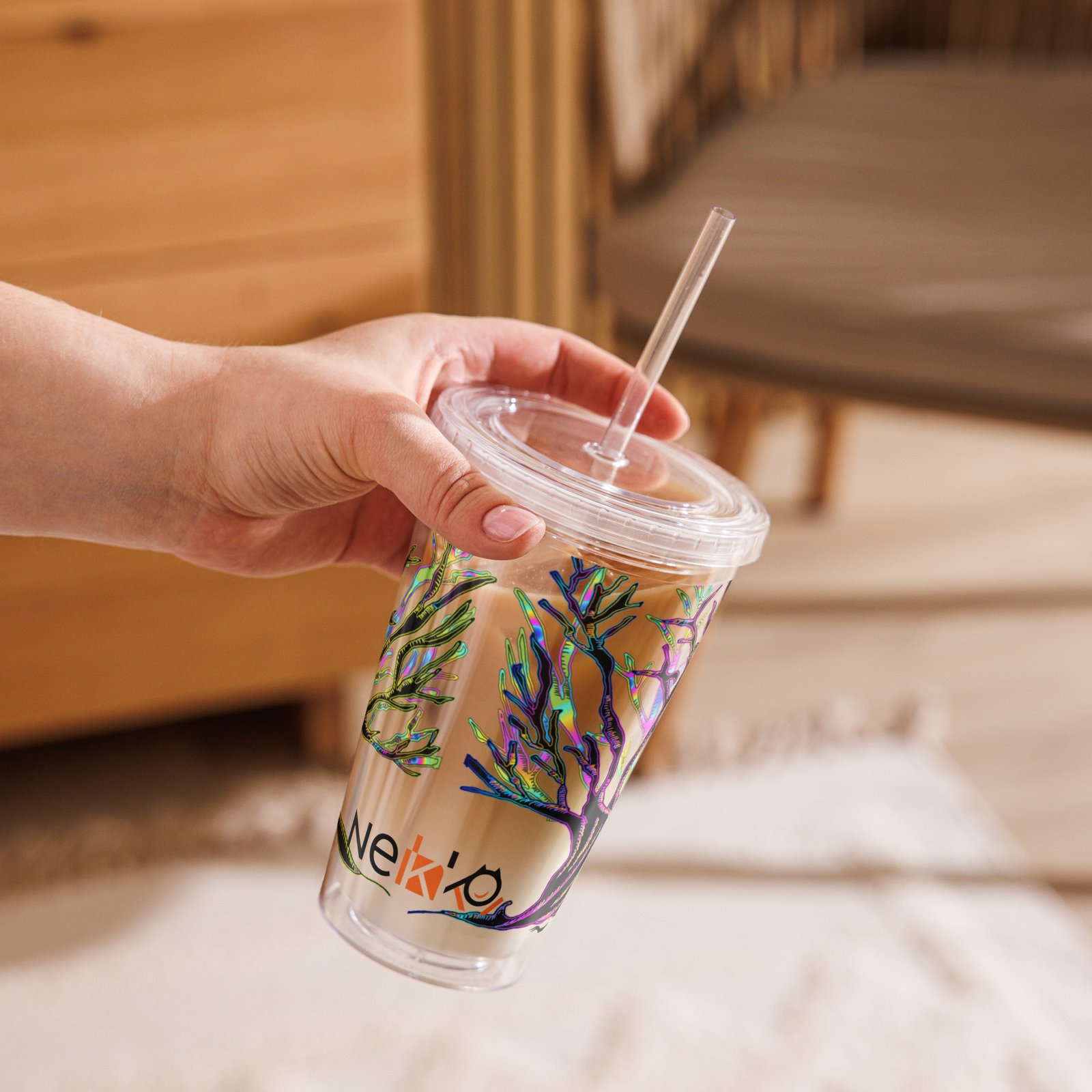 Vaso de plástico transparente NEKKO y el Árbol de Irisvatia